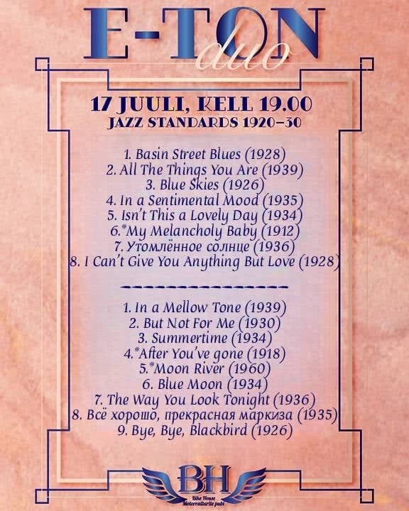 Concert playlist for BH Pub 17 Jul 2026